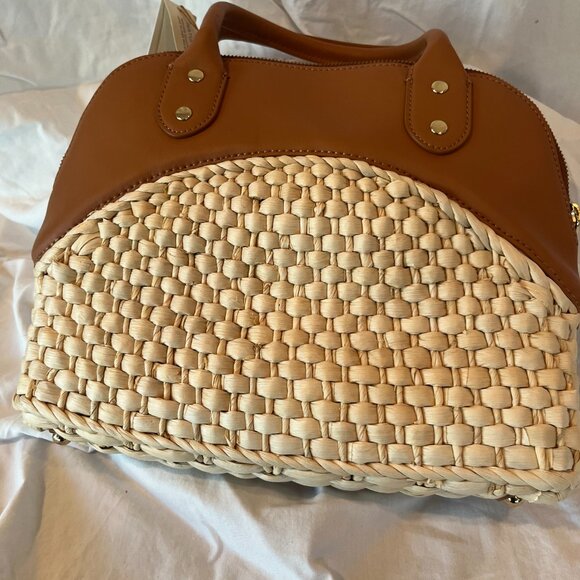 Talbots Cream and Tan Satchel with Woven Texture - Picture 5 of 12